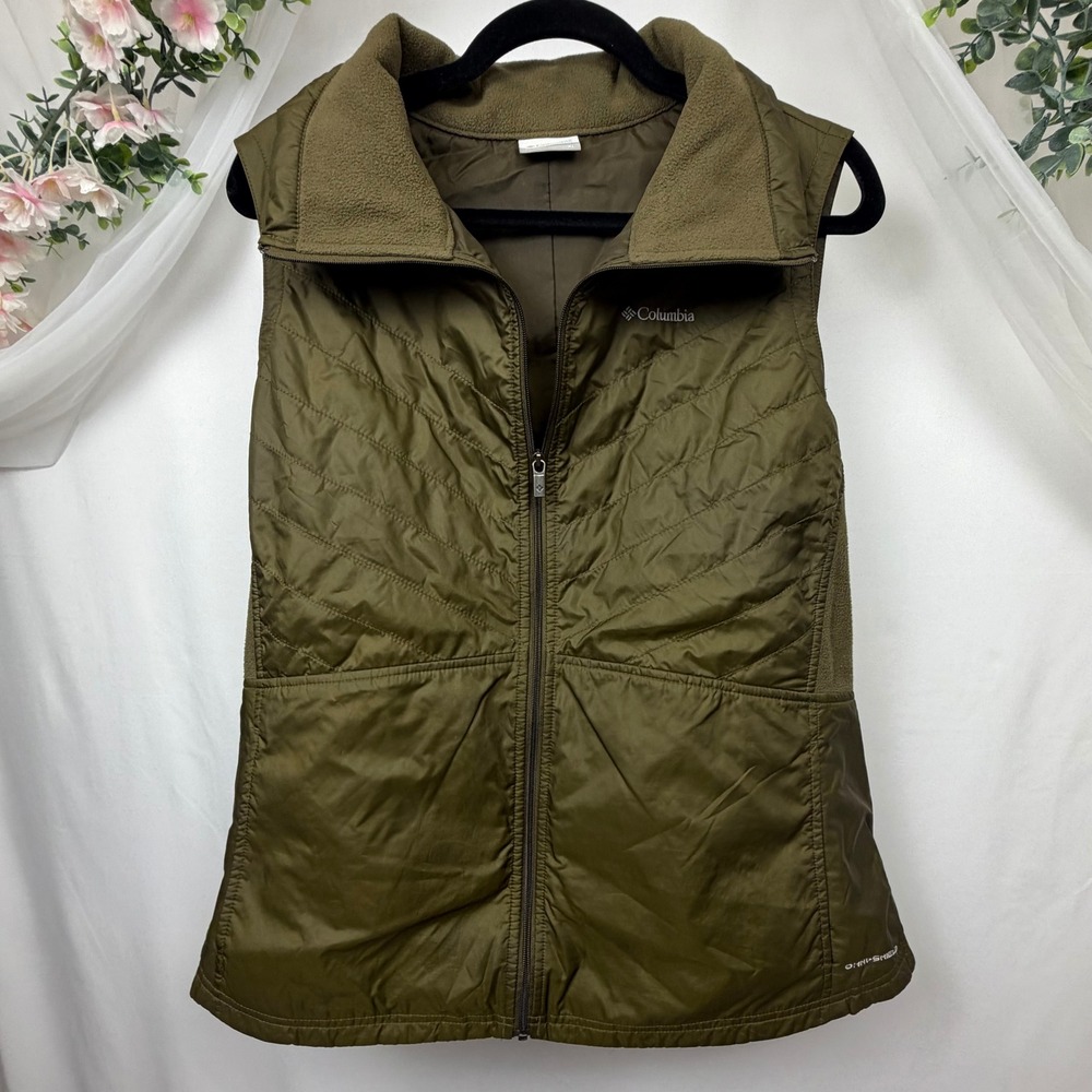 Columbia Womens Omni-Shield Quilted Fleece Panel Vest Olive Green XL AK1147